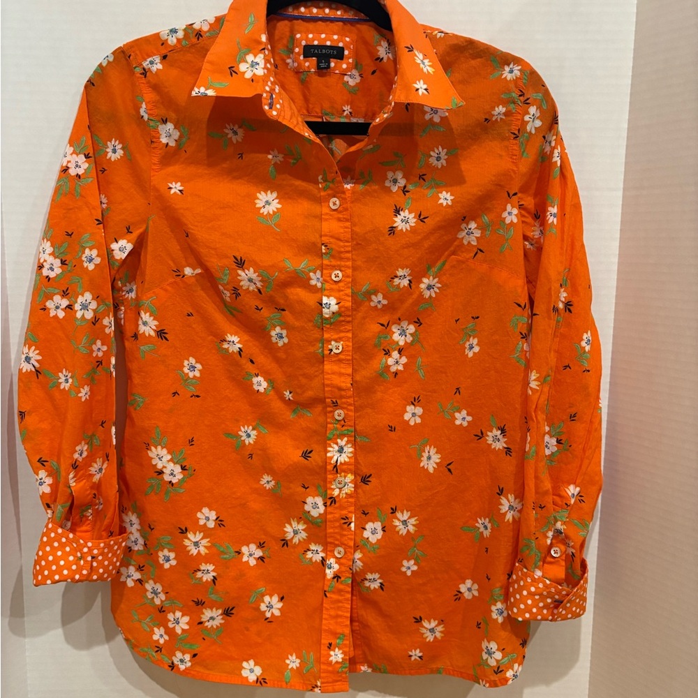 Talbots Tangerine Floral Button Down Shirt - Picture 2 of 10